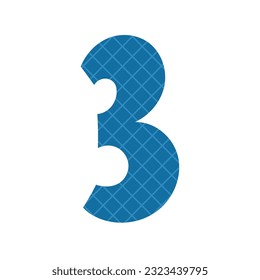 Doodle number three symbol for kids. Leaning numbers for preschool. Colorful number 3 in cartoon style. Vector illustration