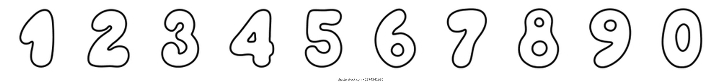 Doodle numbers. List of hand drawn numbers with dots. Vector illustration isolated on white background.