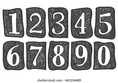 Doodle numbers. Pencil effect sketches. Simple doodling illustration. Sketch doodles numbers set. Drawn notepad collection of numbers: one, two, tree, four, five, six, seven, eight, nine and zero.