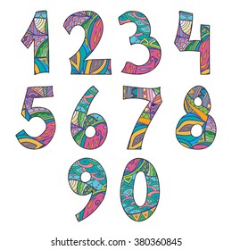 Doodle numbers set. Isolated objects on white background. Vector illustration.