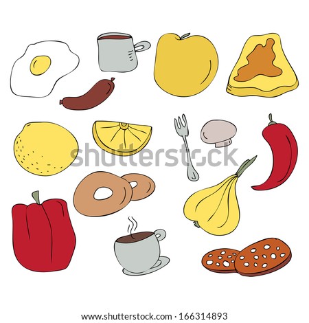doodle nurture cartoon vector group egg fruit kitchen group coffee pile food set nurture series warming caricature comic embryo heating hunger fruits nourishment collection cartoon vector apple vegeta