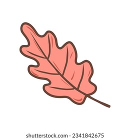 Doodle oak leaf illustration. Autumn vector hand drawn color icon
