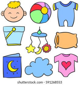 Doodle of object baby various set