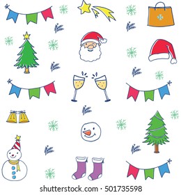 Doodle of object christmas color set