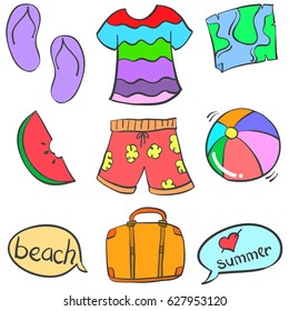 Doodle of object summer beach colorful