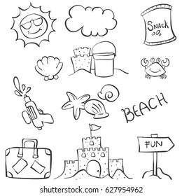 Doodle object summer beach hand draw