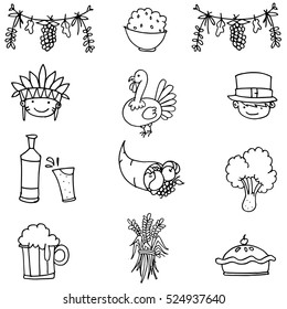 Doodle of object thanksgiving set hand draw