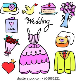 Doodle of object wedding party