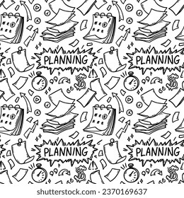 Doodle office seamless patter. Business hand drawn sketch background. Vector illustration. Planning and making strategy concept