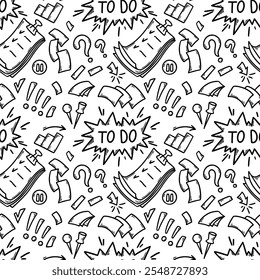 Doodle office seamless patter. Business hand drawn sketch background. Vector illustration. Planning and making strategy concept