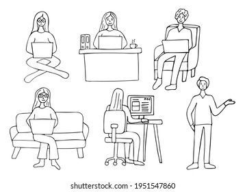 Doodle office workers character collection in vector. Hand drawn employees characters collection in vector.