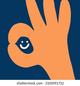 Doodle I'm OK sign Like icon. Hand drawn I am okay black hand body language gesture symbol.Line style graphic design element. Approval vote  inspiration quote, feeling yourself, mental health support.