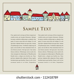 Doodle old buildings with text for your design, old town, advertisement