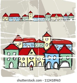 Doodle old buildings for your design, old town