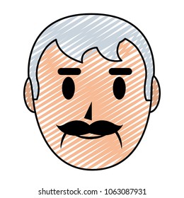 doodle old man head with mustache and hairtyle