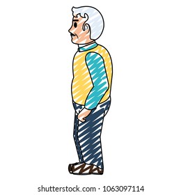 doodle old man on side with mustache and clothes