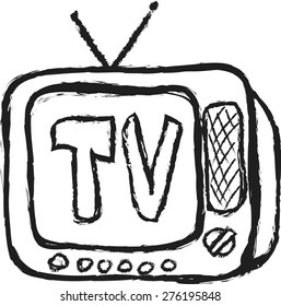 Doodle Old Wooden TV, Vector Illustration