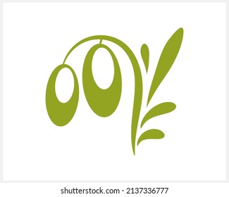Clíparte de olivo Doodle. Rama con hoja y fruta aislada. Ilustración de material vectorial. EPS 10