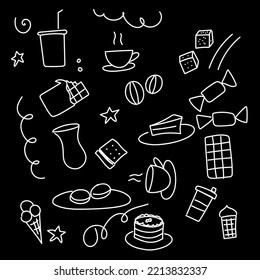 doodle on black background coffee sweets candy