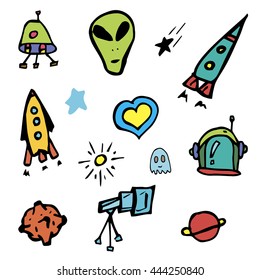 doodle on a space theme. Hand drawing. vector.