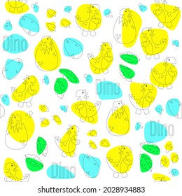 Doodle on a white background with bright elements. Children's timatics. Dinosaurs, Tyrannosaurus rex, Jurassic. The concept of a holiday, entertainment. Design for covers, concessions, web sites.