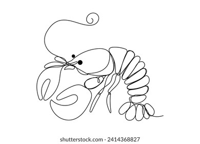 Doodle One Line Crawfish Lobster Crayfish Outline Sketch Marine Wild Animal Silhouette Symbol Icon