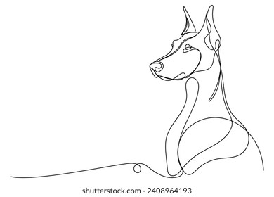 Doodle One Line Dibuja Retrato De Perro Doberman. Línea editable de curva negra Doberman Perro Cara Esbozo de silueta aislada en fondo blanco. Valiente símbolo de perro mascota guardián doméstico Línea de arte dibujado icono