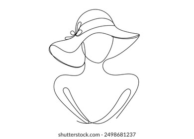 Doodle Una Línea Dibujado Hembra Sombrero de Playa de Verano Símbolo. Boceto De Sombrero De Arte De Línea Dibujado Una Línea Continua Editable. Abstractas bosquejo minimalista de contorno simple aislado sobre fondo blanco