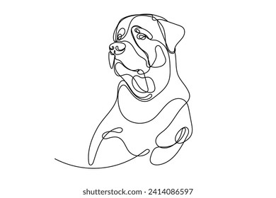 Doodle One Line Drawn Rottweiler Hund Portrait. Black Curve Editable Line Rottweiler Hund Gesicht Skizze Silhouette einzeln auf weißem Hintergrund. Brave Domestic Guardian Pet Hund Symbol Linie Art Drawing Symbol