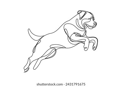 Doodle Una Línea Dibujado Rottweiler Perro Retrato. Línea editable de curva negra Rottweiler Cara de perro Sketch Silhouette Aislado sobre fondo blanco. Icono de línea de símbolo de perro de mascota de guardián doméstico valiente