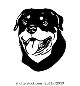 Doodle One Line Drawn Rottweiler . Black Curve Rottweiler dog, vector sketch