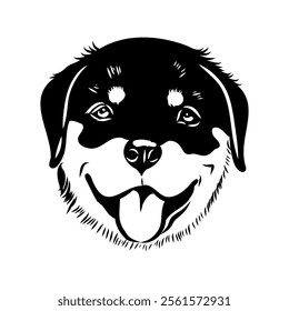 Doodle One Line Drawn Rottweiler . Black Curve Rottweiler dog, vector sketch