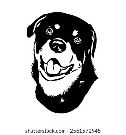 Doodle One Line Drawn Rottweiler . Black Curve Rottweiler dog, vector sketch