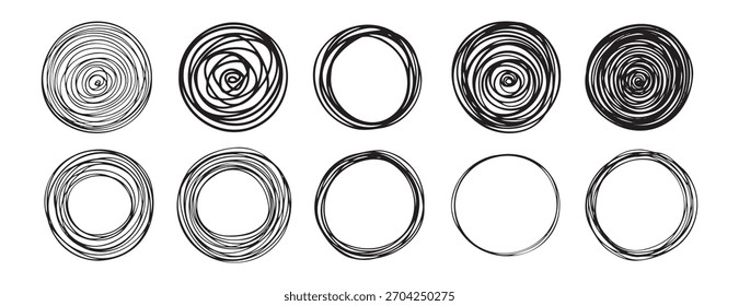 Doodle una línea dibujado a mano garabato círculos abstracto doodle conjunto . Ilustración vectorial