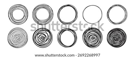Doodle one line hand drawn scribble circles abstract doodle set . Vector illustration