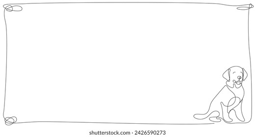 Doodle One Line Labrador Dog Frame Border. Black Curve Editable Line Cute Dog Frame Border Isolated On White background. Cute Domestic Pet Labrador Dog Symbol Line Art Drawn Icon Frame Border Template