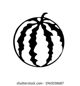 Doodle one watermelon on a white background.Vector watermelon can be used in juice packs, menus,textiles,coloring books.
