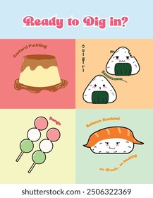 Doodle Of Onigiri, Dango, and Custard Pudding 