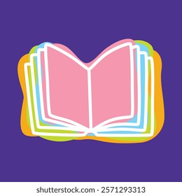 Doodle open book icon hand drawn with thin line and colorful blob