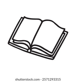 Doodle open book icon hand drawn with black line in freehand style
