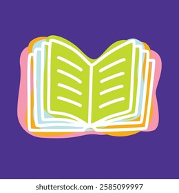 Doodle open book icon hand drawn with thin line and colorful blob