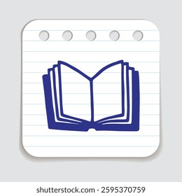 Doodle open book icon hand drawn with blue pen on a notepaper