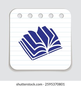 Doodle open book icon hand drawn with blue pen on a notepaper in flat style