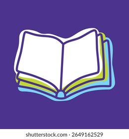 Doodle open book icon hand drawn with thin line and colorful blob. Vector illustration