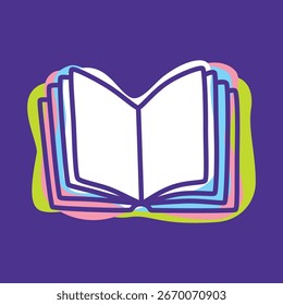 Doodle open book icon hand drawn with thin line and colorful blob