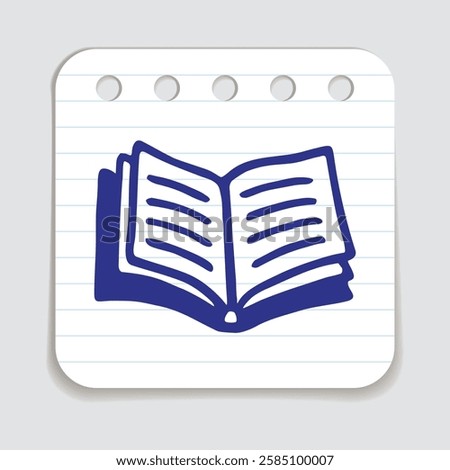 Doodle open book icon hand drawn with blue pen on a notepaper