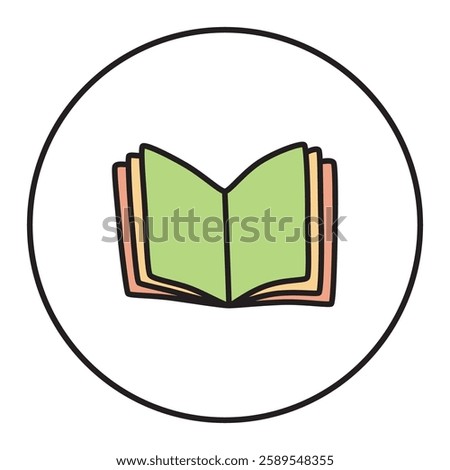 Doodle open book icon hand drawn with thin line, minimalistic style and colored