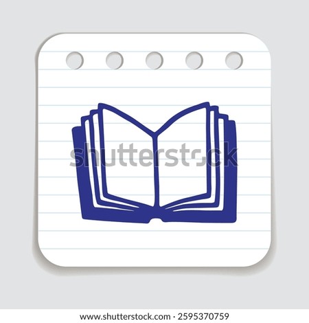 Doodle open book icon hand drawn with blue pen on a notepaper