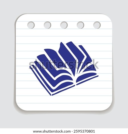 Doodle open book icon hand drawn with blue pen on a notepaper in flat style