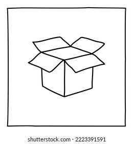 Doodle open box icon hand drawn with thin line